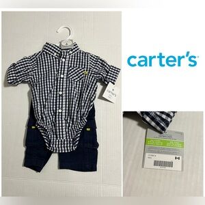 🆕CARTER’S - 3M - NWT - INFANT BOYS 3PC NAVY CHECKERED PLAID SET